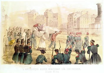 Archbishop Eminence Affre wounded, blessing on his journey, Monday 26th June 1848